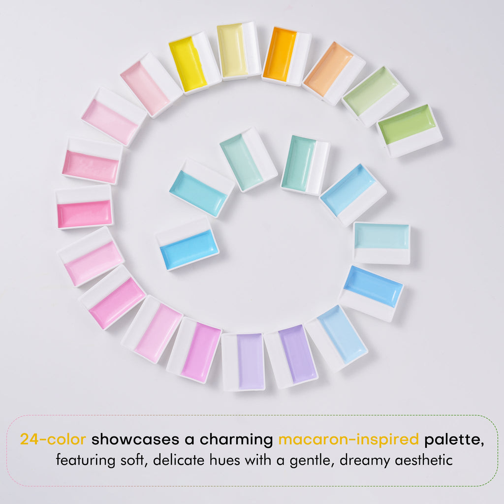 MacaronMuse – 24-Color Opaque Semi-Solid Watercolor Paint Set