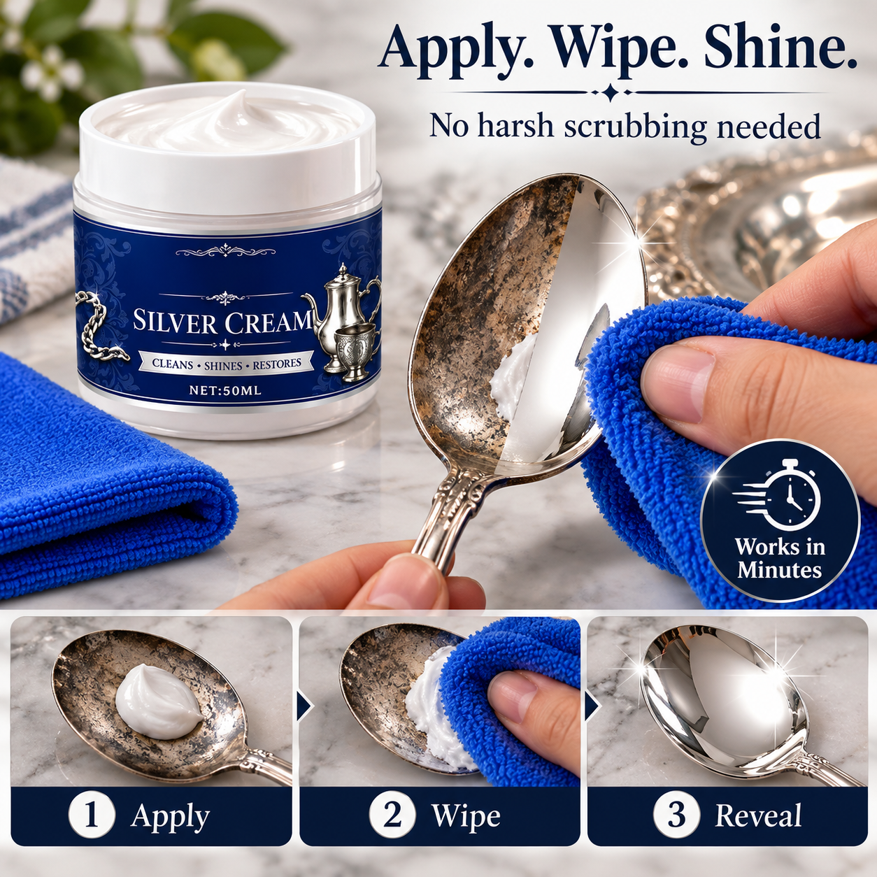 SilverRevive – Professional Instant-Restoration Silver Polishing Cream with Towel