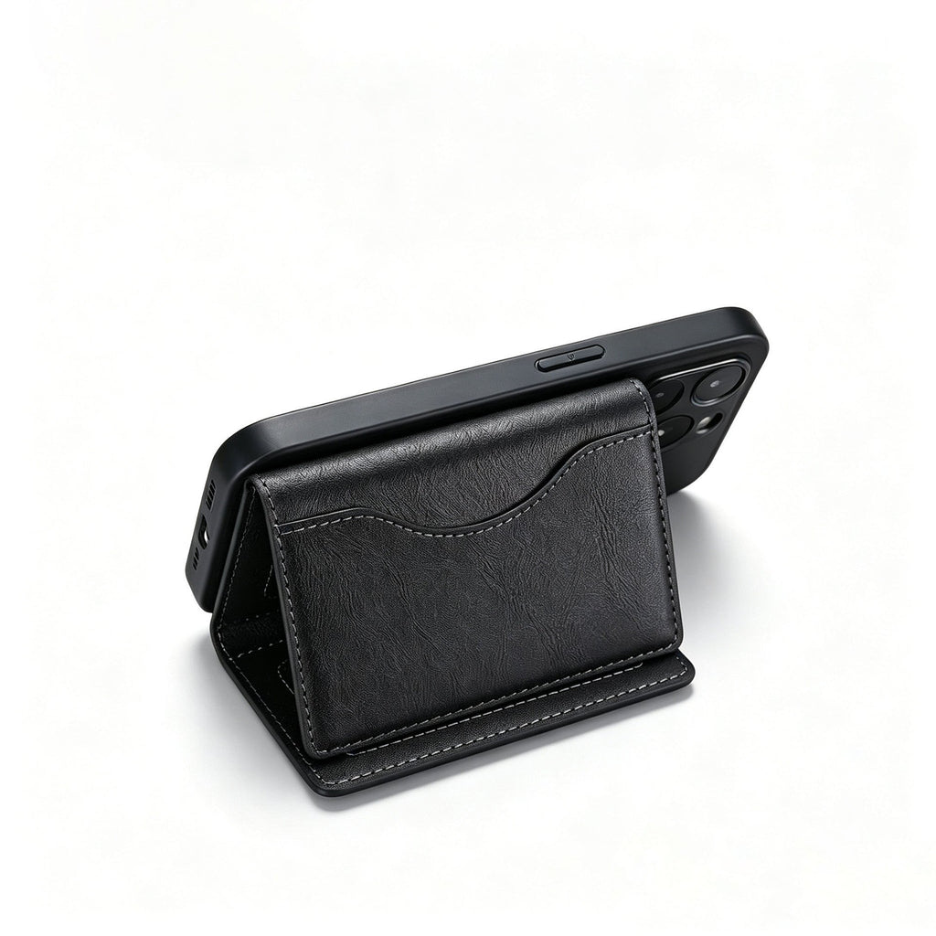 FoldMate – Tri-Fold MagSafe Leather Card Holder & Phone Kickstand