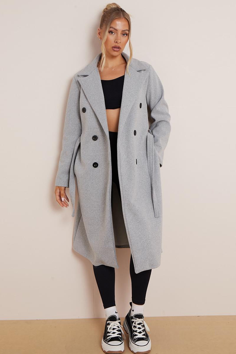 LapelLuxe – Women's Thermal Double-Breasted Notch Lapel Coat with Waist Tie & Pockets