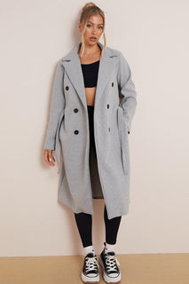 LapelLuxe – Women's Thermal Double-Breasted Notch Lapel Coat with Waist Tie & Pockets