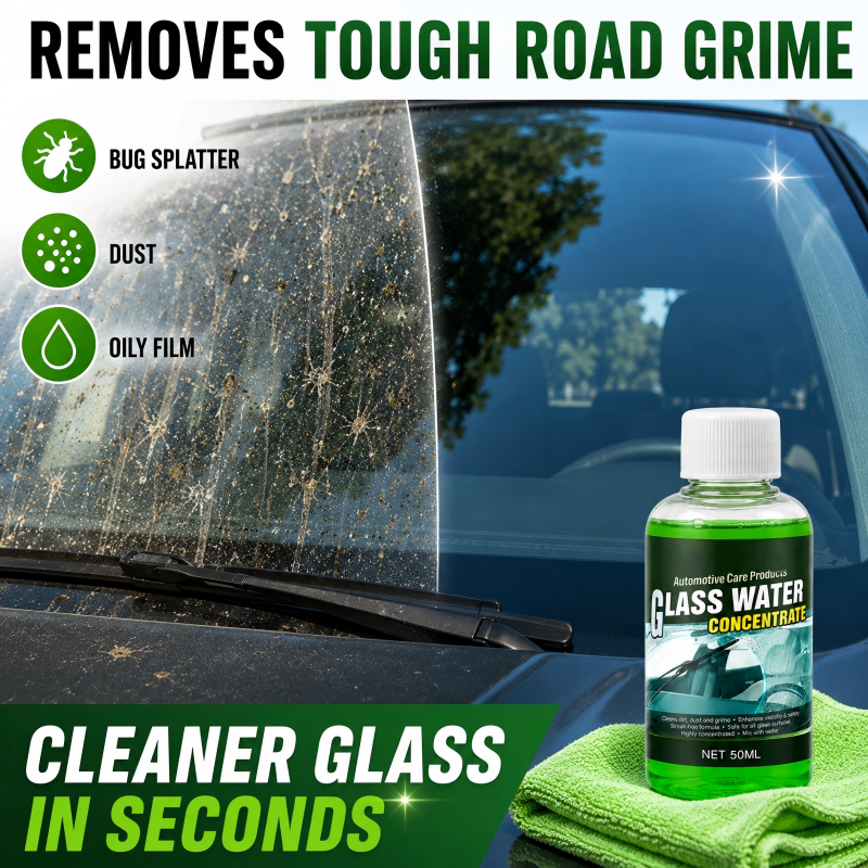 ClearDrive – 🥳💧✨Glass Concentrate: 10 ml Makes 1 L, Cuts Bugs & Grime, Streak-Free 🚗💪