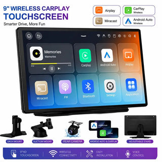 DashLink – 9" Wireless CarPlay & Android Auto Portable Touchscreen with GPS, Mirror Link, Voice Control & Rearview Camera Support