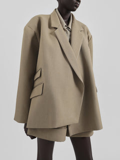 BoxWrap – Taupe Mélange Oversized Wrap Blazer