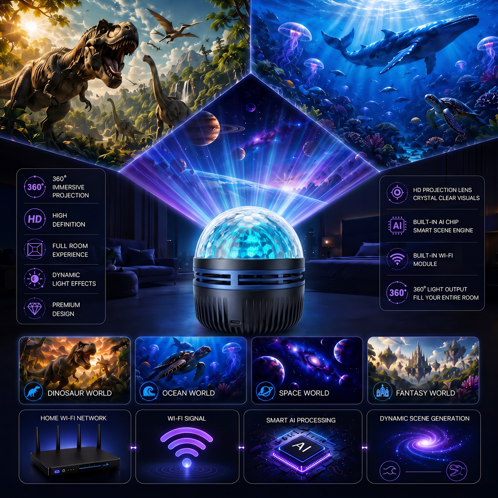 🦖🎁StarDrift – 360° Smart Holographic Starry Sky Projector (HD Smart Dynamic 5D)