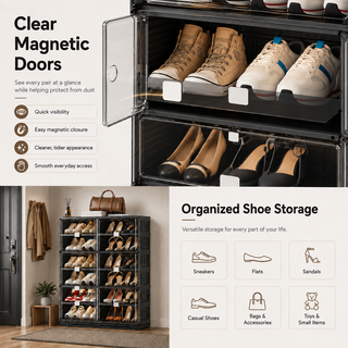ClearStack – Foldable Shoe Organizer with Magnetic Doors