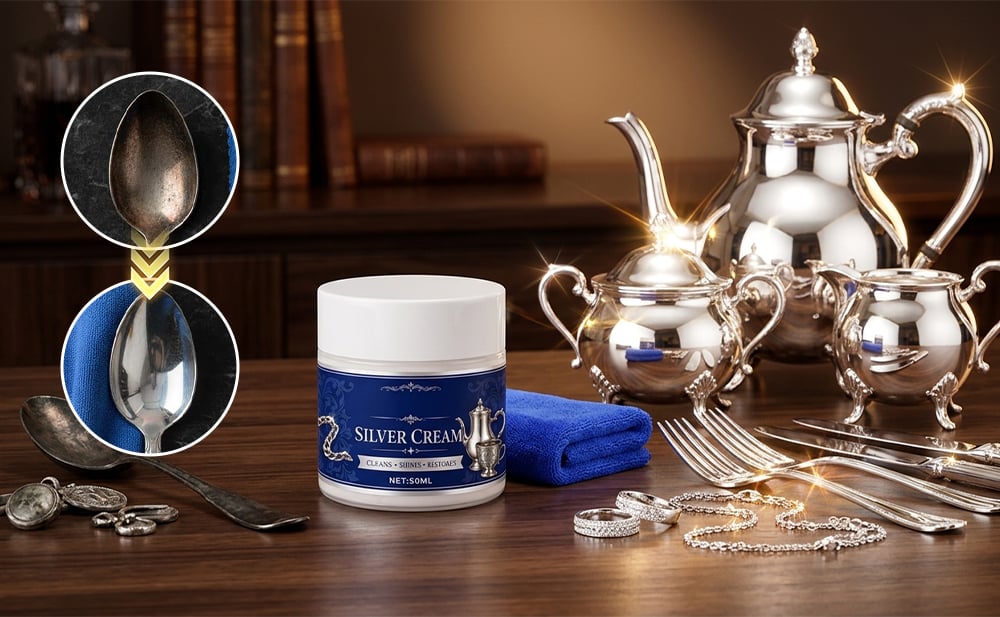 SilverRevive – Professional Instant-Restoration Silver Polishing Cream with Towel