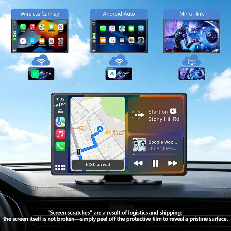 DashLink – 9" Wireless CarPlay & Android Auto Portable Touchscreen with GPS, Mirror Link, Voice Control & Rearview Camera Support