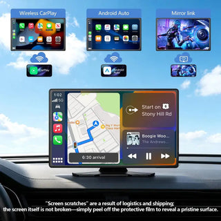 DashLink – 9" Wireless CarPlay & Android Auto Portable Touchscreen with GPS, Mirror Link, Voice Control & Rearview Camera Support