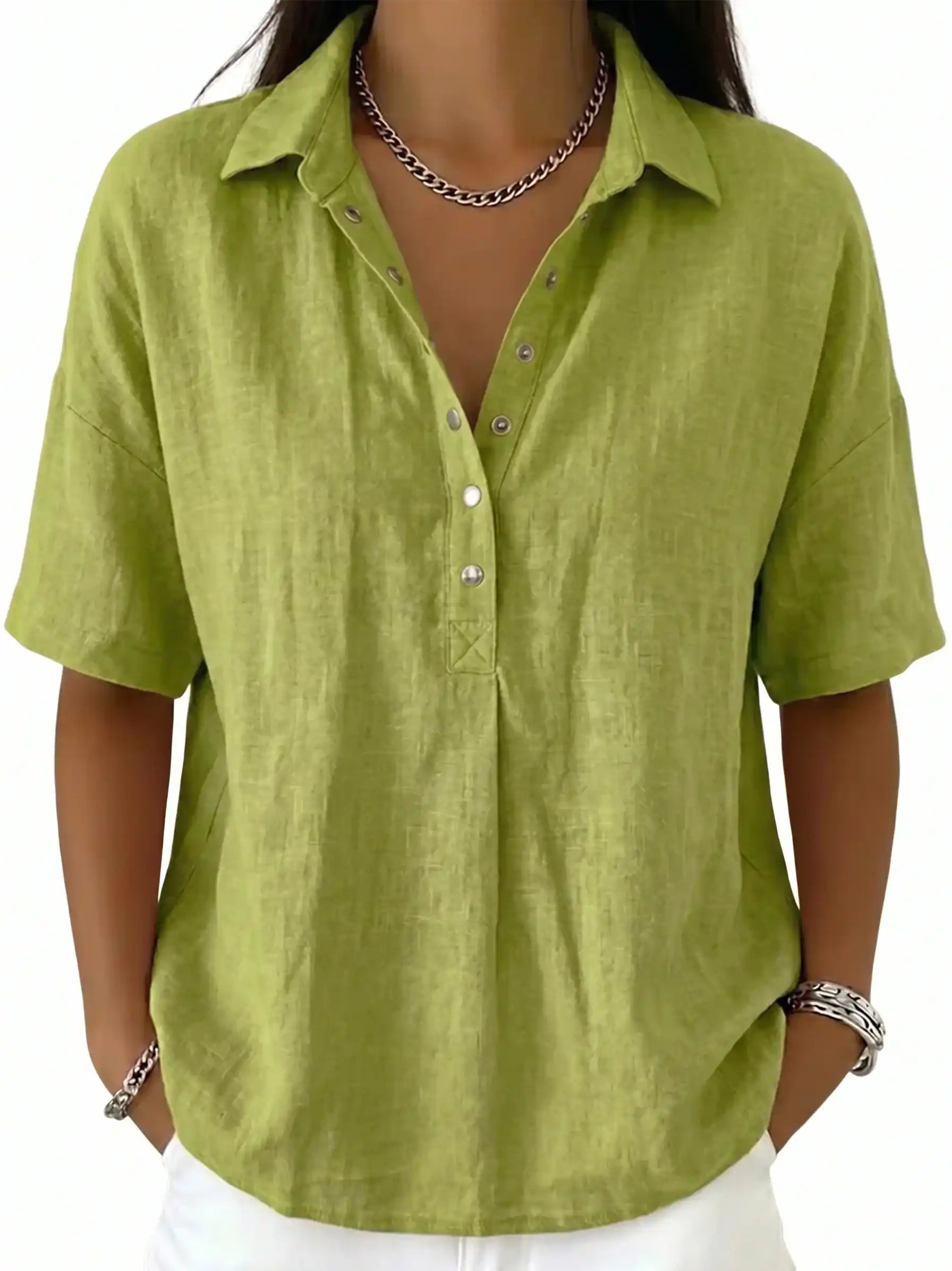 BreezeLinen – Women's Classic Collared Short-Sleeve Linen-Blend Shirt