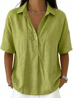 BreezeLinen – Women's Classic Collared Short-Sleeve Linen-Blend Shirt