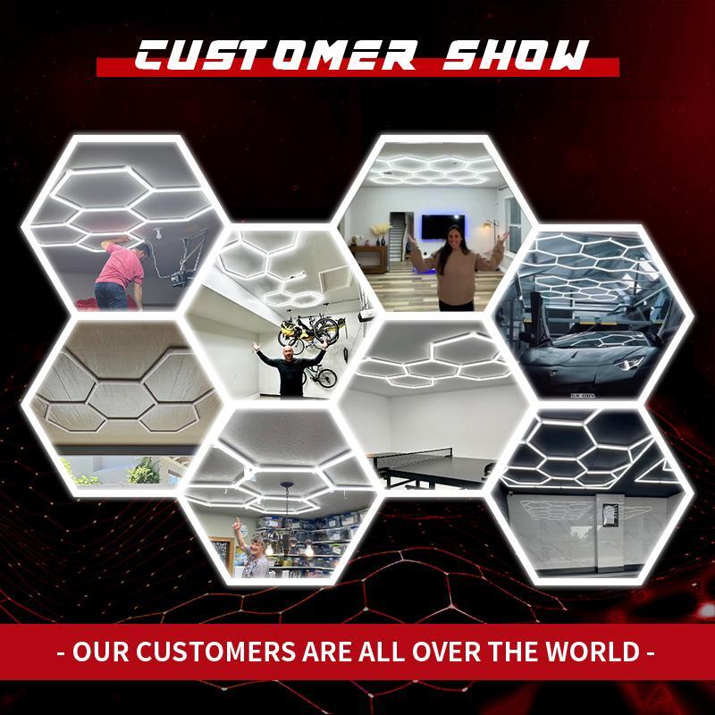 GaragesDIY hexagon LED lighting real customer reviews and photos worldwide