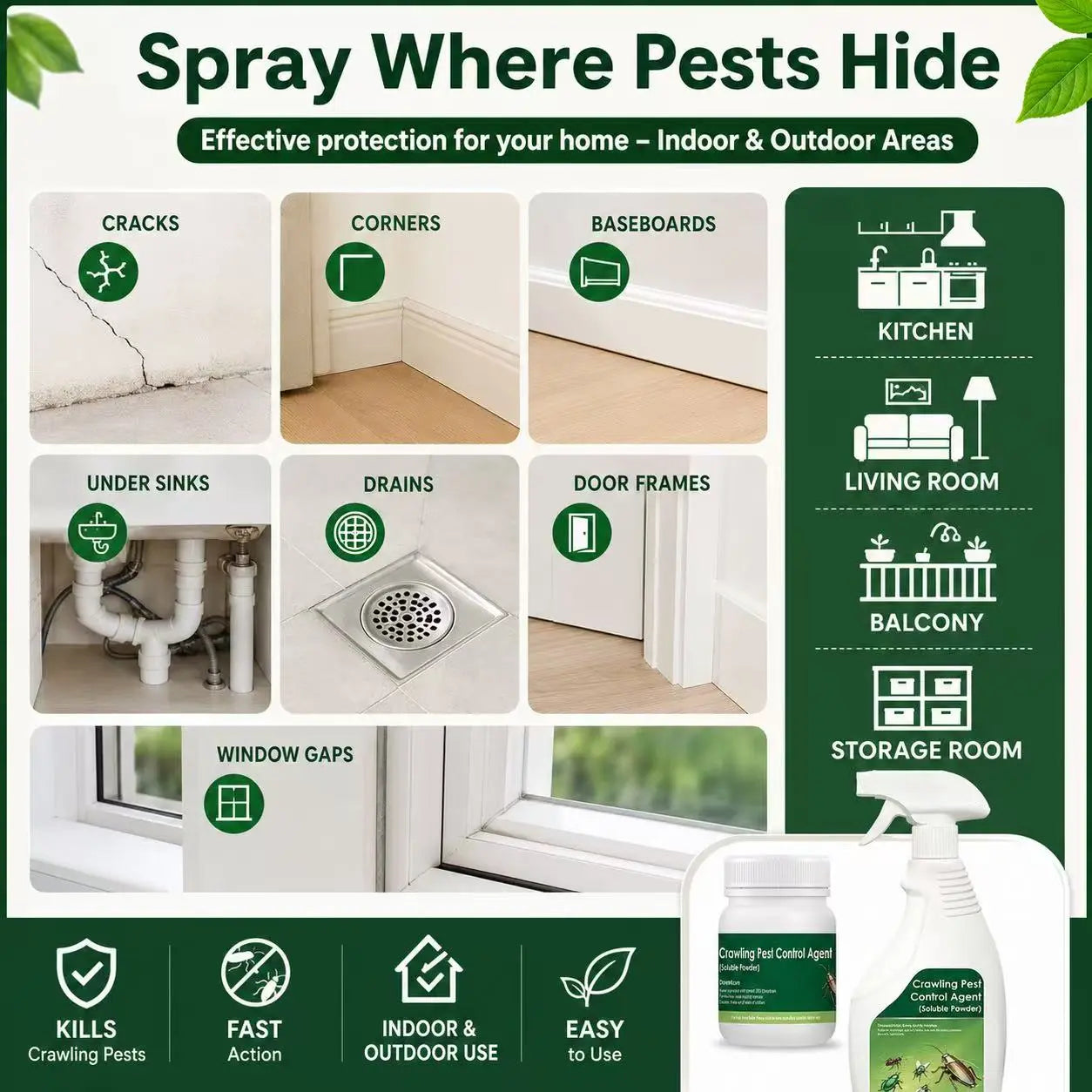 BugGuard – Multi-Purpose Pest Control Kit for Roaches, Ants, Spiders, Bed Bugs & 40+ Household Pests, Indoor & Outdoor