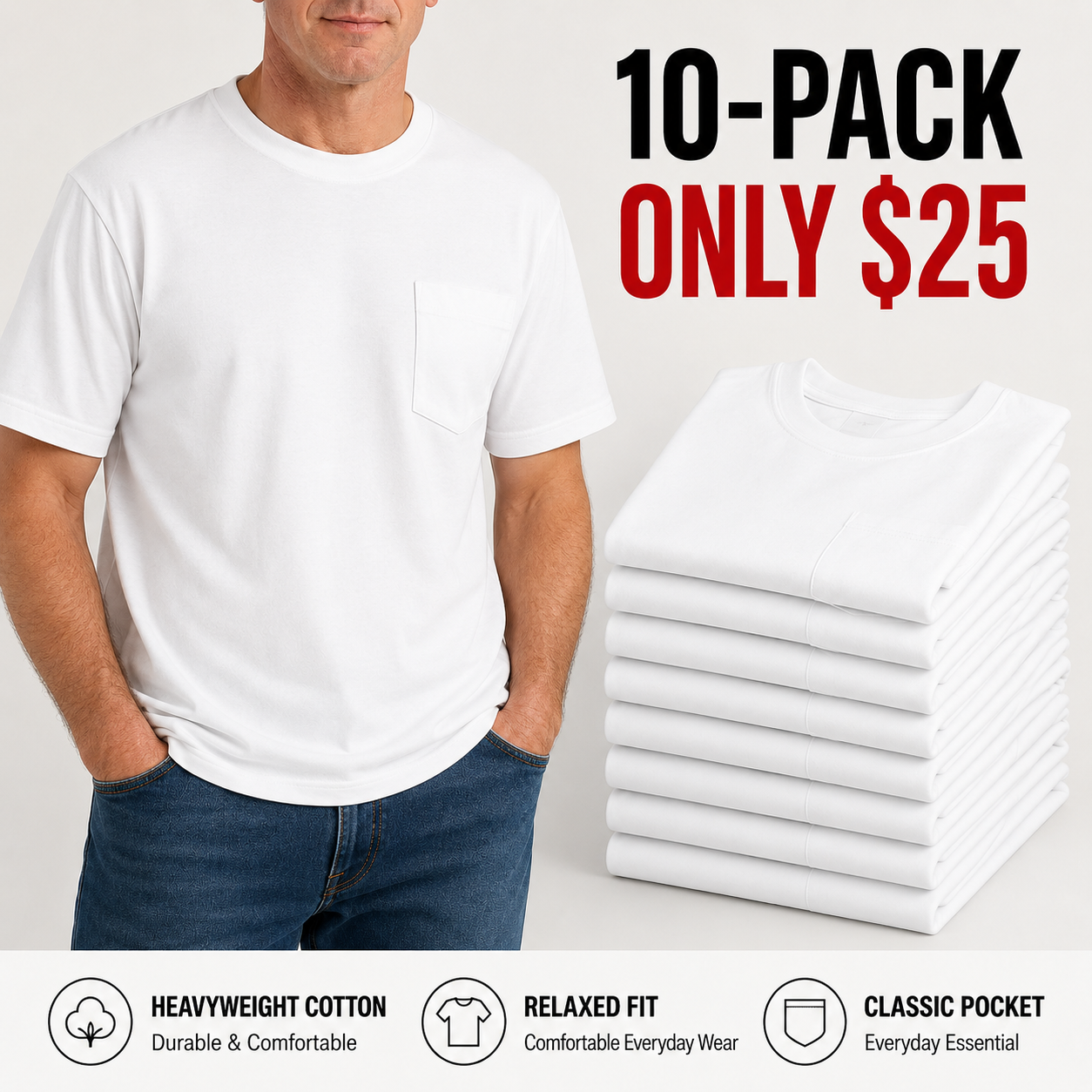 CottonEase – 🔥 Men’s Heavyweight Cotton Pocket Tee Packs | Regular & Tall