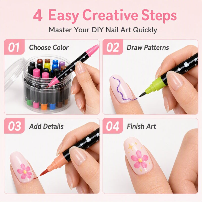 NailSketch – ⏳⏰ 24-Color Dual-Ended Nail Art Pen Set 🪄🎨