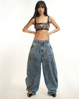 BarrelBloom – High-Rise Barrel Cut Wide-Leg Denim