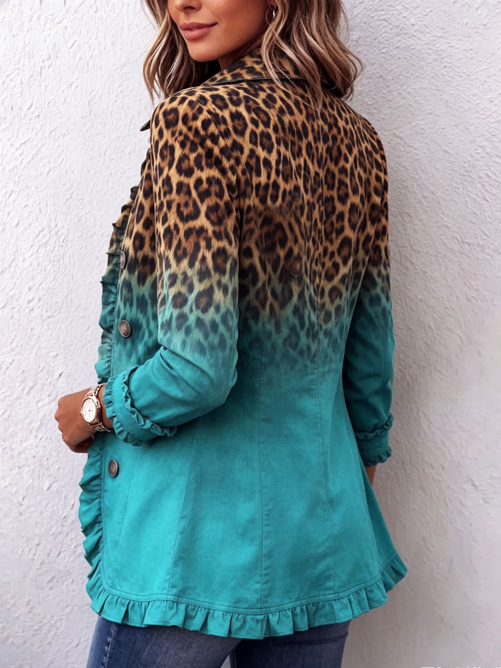 BohoBloom – 🤲 ⏰ Leopard Ombre Ruffle Blazer Jacket