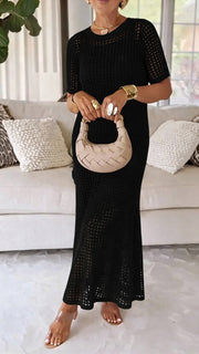 Elegant Knit Mesh Layered Two-Piece Maxi Dress (Buy 2 Free Shipping)