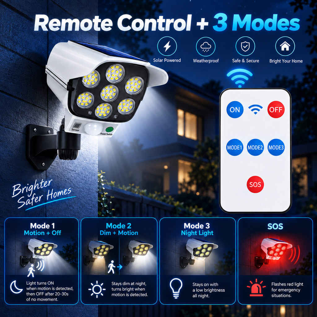 🚨 SunSentry – Solar Simulated Surveillance Camera Light with Motion Sensor, Remote Control & No Wiring ☀️