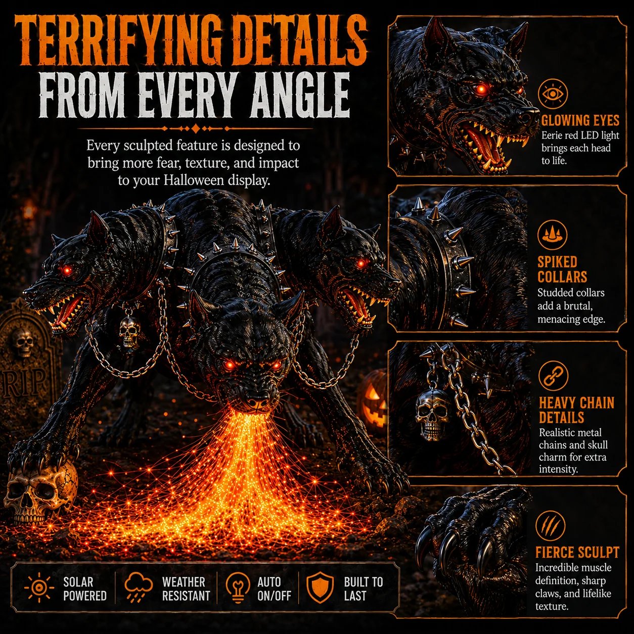 🎃 HellBlaze – Fire-Breathing Solar Halloween Garden Light