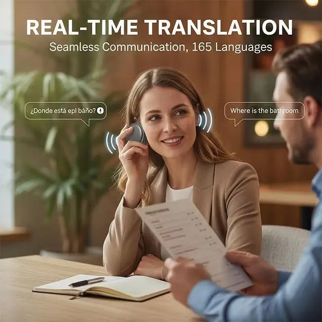 LinguaPod – 🌎 AI Wearable Translator with 165+ Language Two-Way Voice Translation, Smart Learning & Bluetooth for Travel, Work and Everyday Conversations