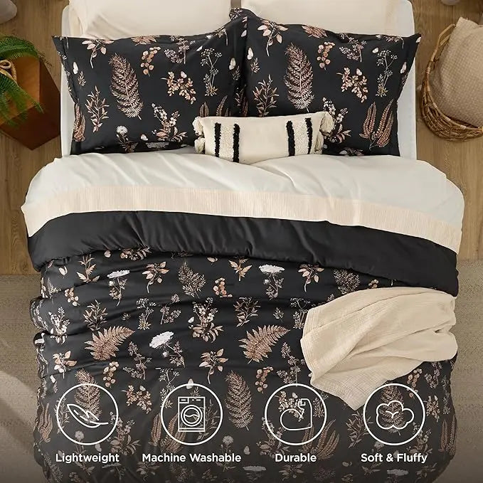 BloomNest – Reversible Botanical Floral Comforter Set with Pillow Shams