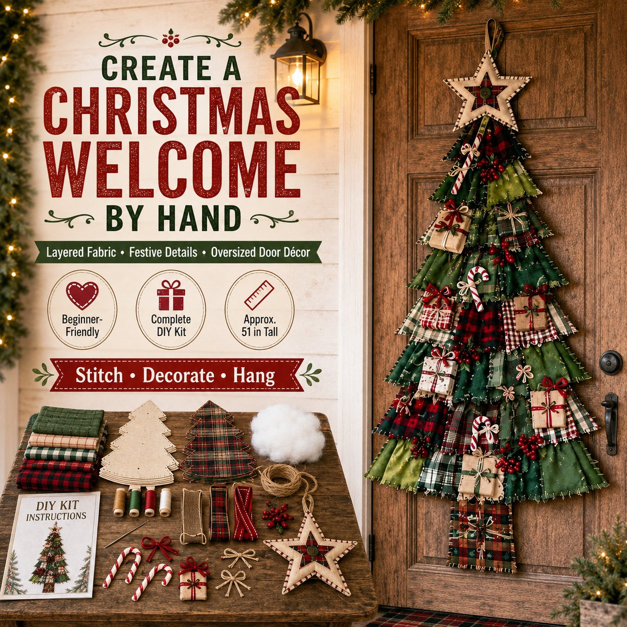 PatchworkWelcome – Beginner-Friendly Oversized DIY Tree Door Hanging Kit