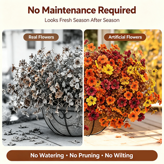 HarvestBloom – Fall & Halloween Artificial Flowers, 12 pcs UV-Resistant Colorful Faux Flowers🍂