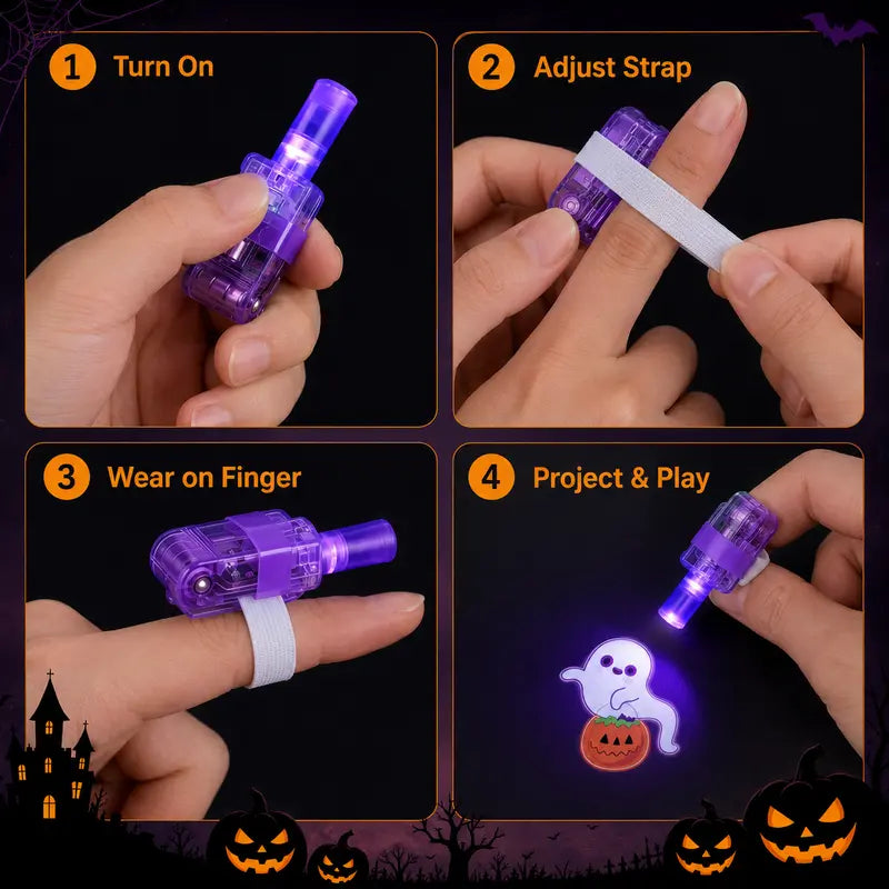 👻🎃 GlowBoo – Halloween LED Finger Projector Rings, Party Favors for Kids