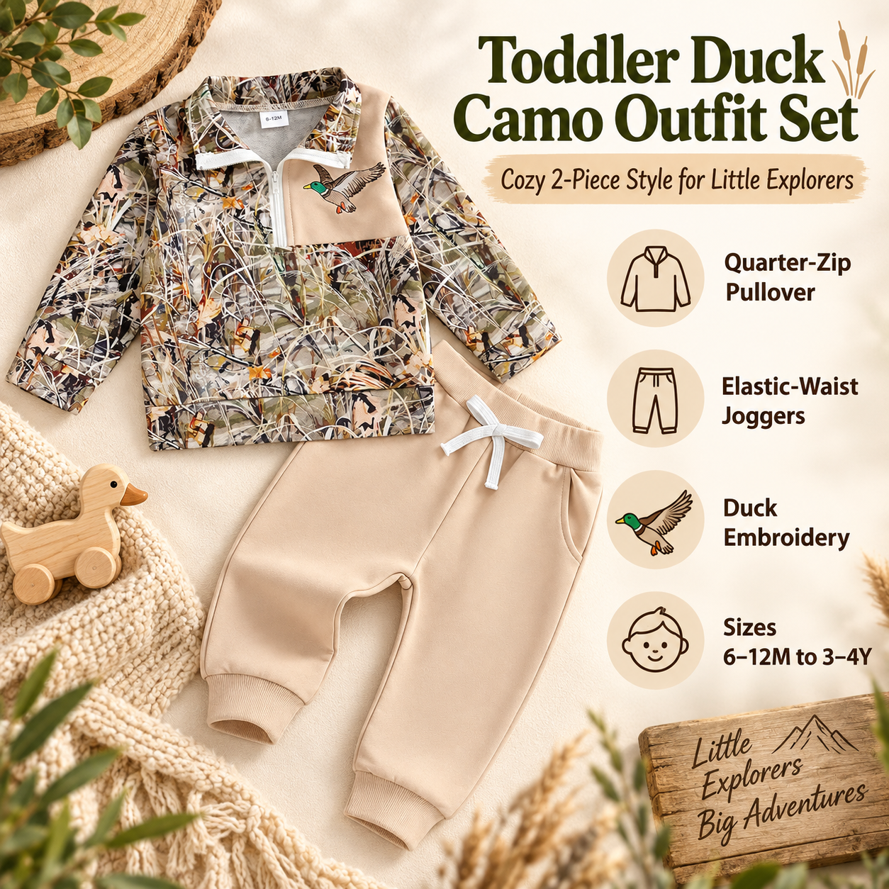 DuckTrail – ✨Toddler Duck Camo Outfit, Easy 2-Piece Style for Little Explorers