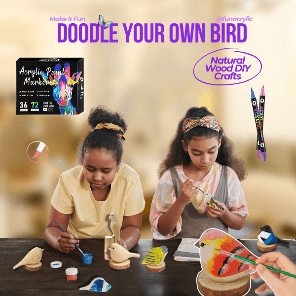 DoodleBirdie – Hand-Carved Wooden Bird & Marker Craft Kit 🦜