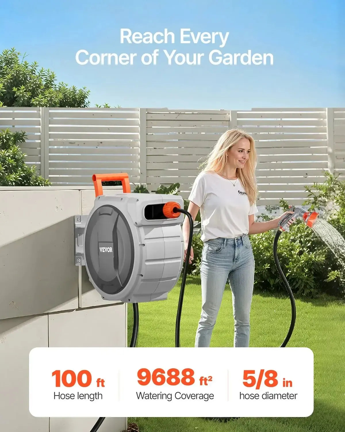 ReelReach – Retractable Wall-Mounted Garden Hose Reel with 9-Pattern Nozzle