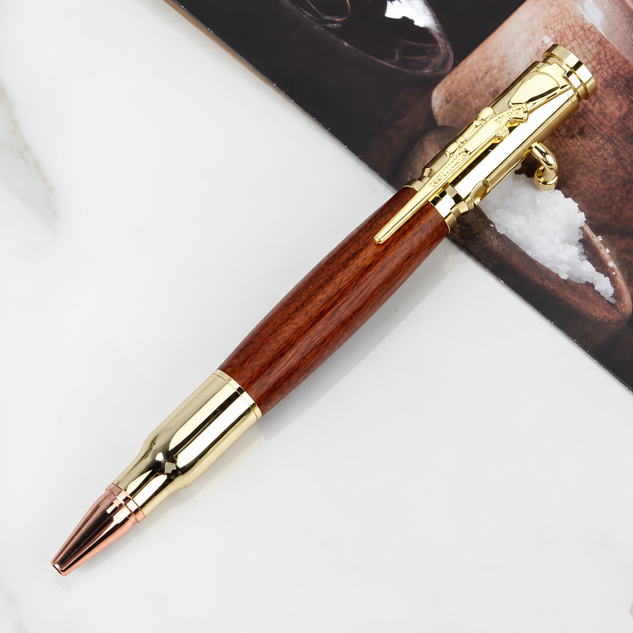 BoltScribe – 🖊Handcrafted by Jake Wilson🖊 Bolt-Action Wooden Bullet Pen Crafted from Real Wood & Bullet Casing