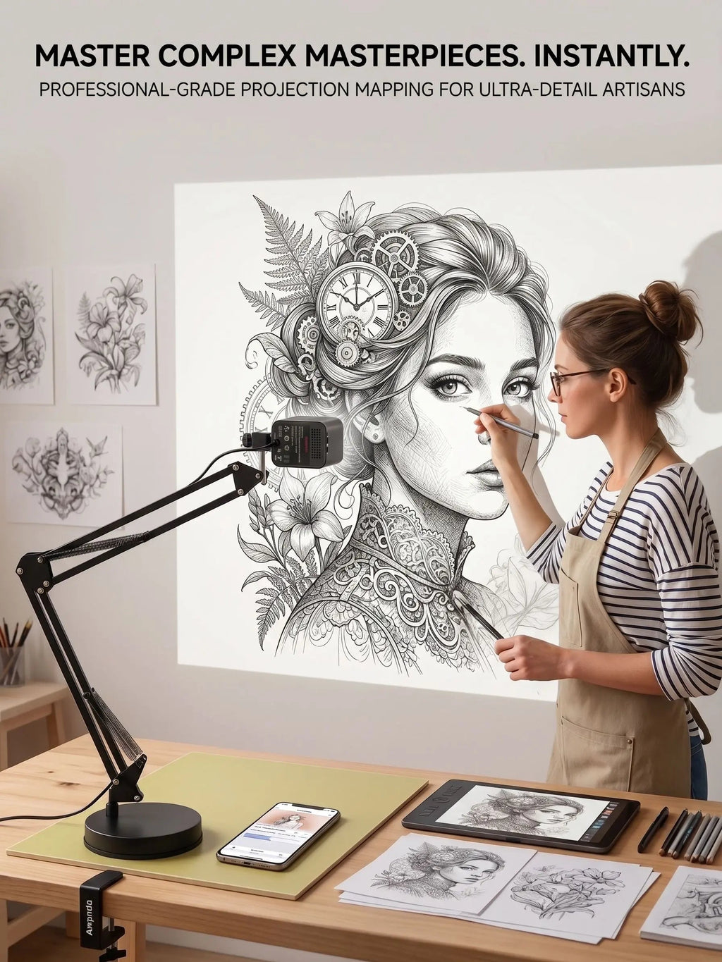 TraceCraft – Wireless Art Tracing Projector with 360° Flexible Arm