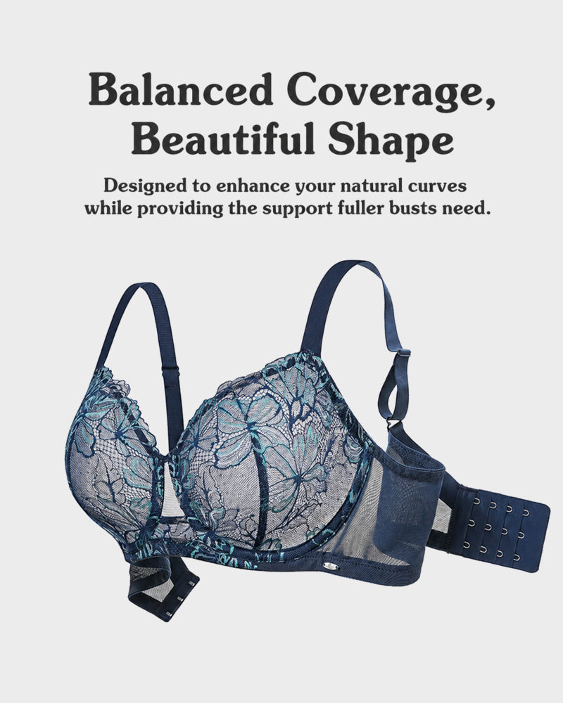 LaceBalance – Floral Lace Plus Size Unlined Minimizer Bra
