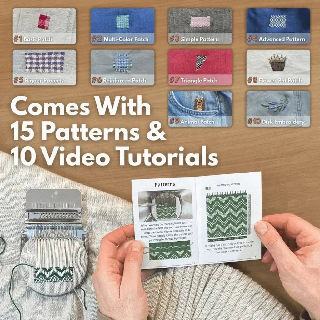 MendLoom – Wooden Darning Loom Kit with Patterns & Video Tutorials
