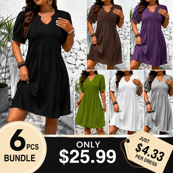 BubbleEase – Women’s V-Neck Bubble-Sleeve A-Line Dress
