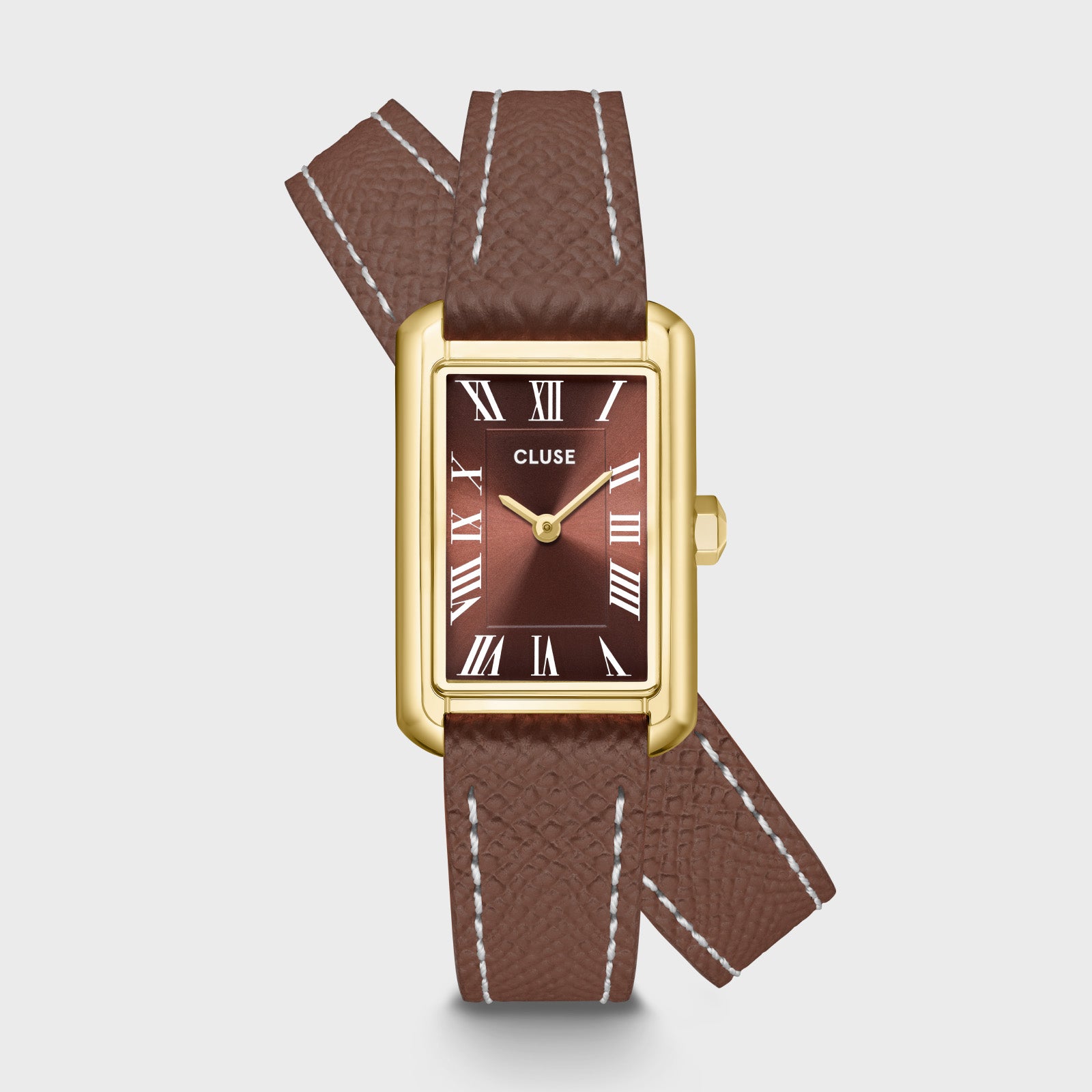MochaWrap – Belisenna Rectangular Watch with Double Leather Strap, Gold Colour