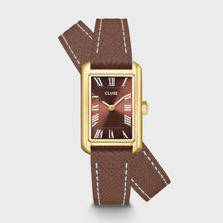 MochaWrap – Belisenna Rectangular Watch with Double Leather Strap, Gold Colour