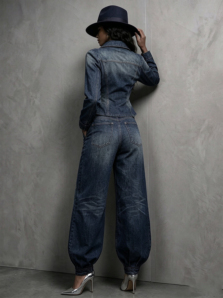 PeplumChic – 🤲🔥 Figure-Flattering Washed Denim 2-Piece Set + FREE Hat