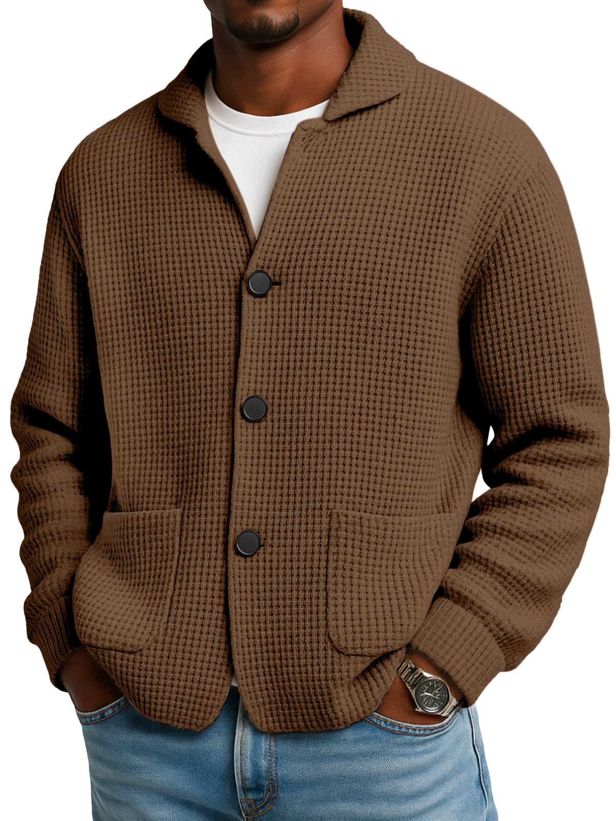 WaffleEase – Men’s Textured Knit Cardigan Jacket