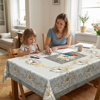 FloraGuard – Waterproof Embossed Floral Tablecloth