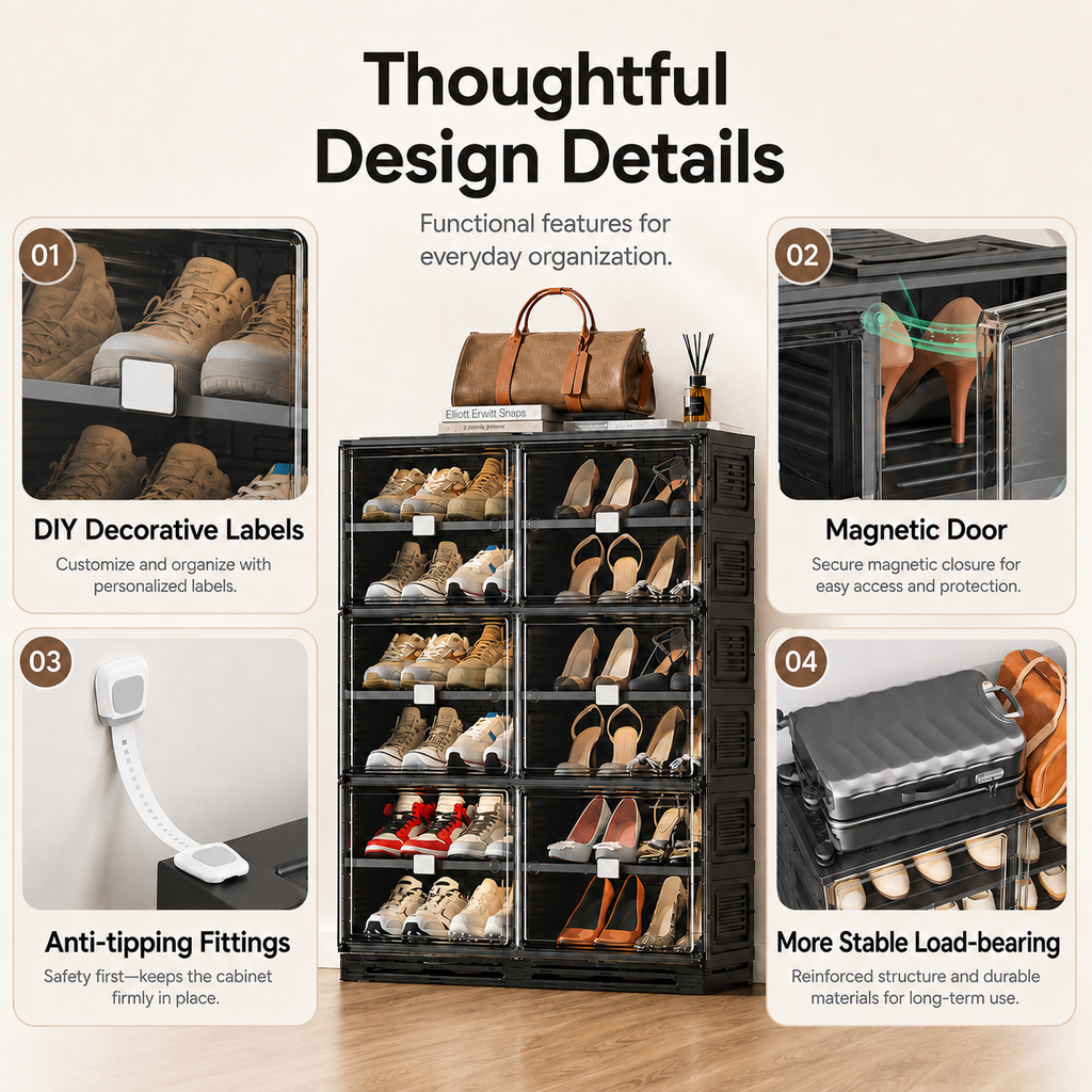 ClearStack – Foldable Shoe Organizer with Magnetic Doors