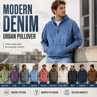 ✨ UrbanEase – Men’s Denim-Inspired Zip Hoodie 👖