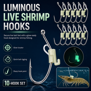 ShrimpGlow – ✨10-Piece Luminous Live Shrimp Hook Set