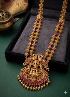 LakshmiHaram – Temple Jewellery Long Necklace with Goddess Lakshmi Pendant