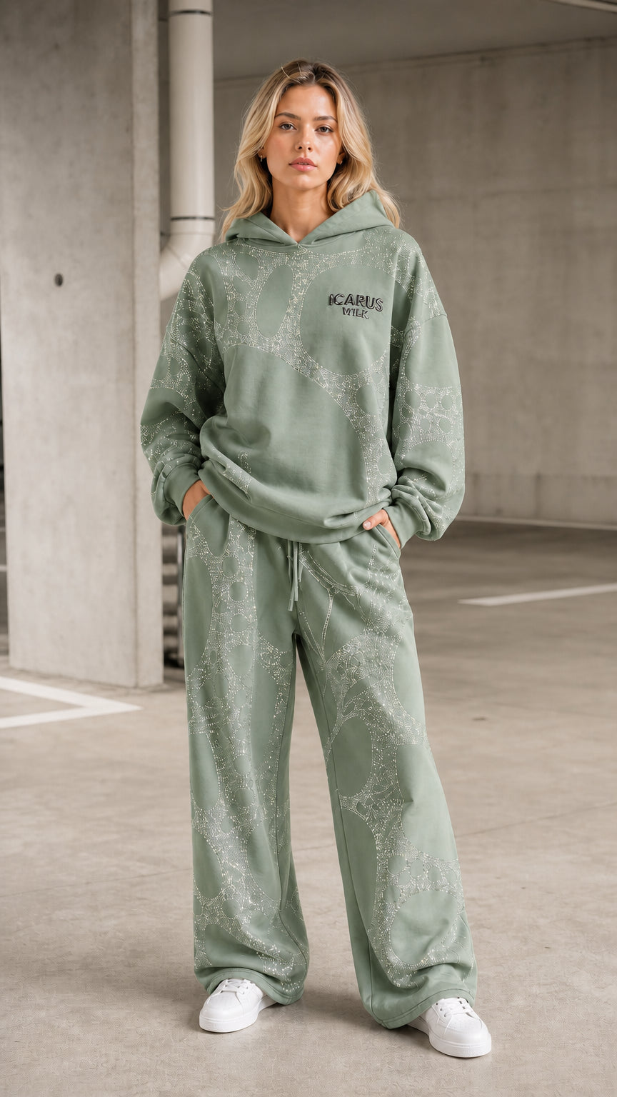 ShimmerEase – Washed Rhinestone Oversized Hoodie & Wide-Leg Pants Set