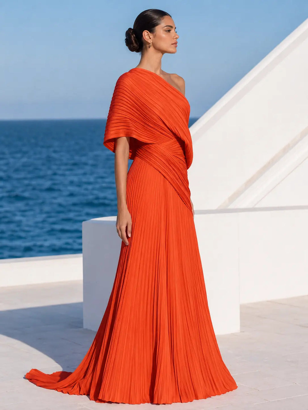 DrapeGala – One Shoulder Pleated Evening Gown