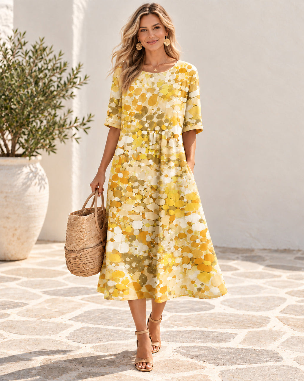 BloomWash – Watercolor Floral Milk Silk Dress