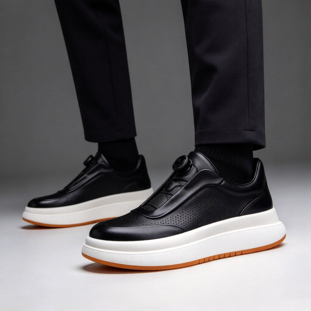 DialStride – Genuine Leather Round-Toe Casual Sneakers